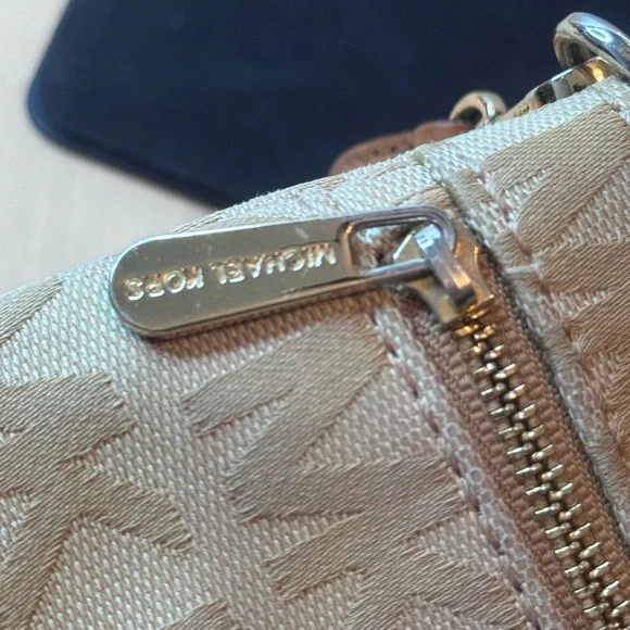 Michael Kors MK Logo Wristlet Shoulder Bag | Beige Tan Canvas - Picture 6 of 11